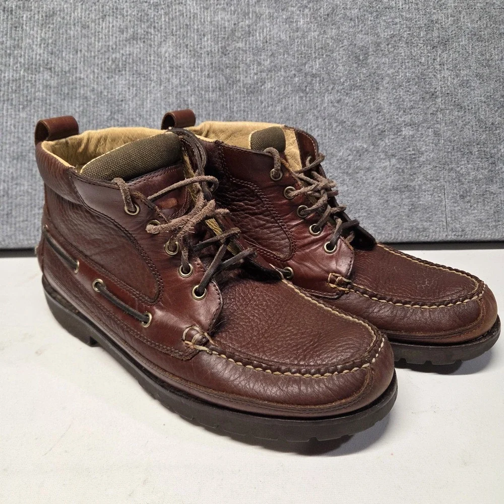 Ll Bean Mens 11D Brown Leather Moc Toe Chukka Boots Handsewn Camp Ankle Shoes